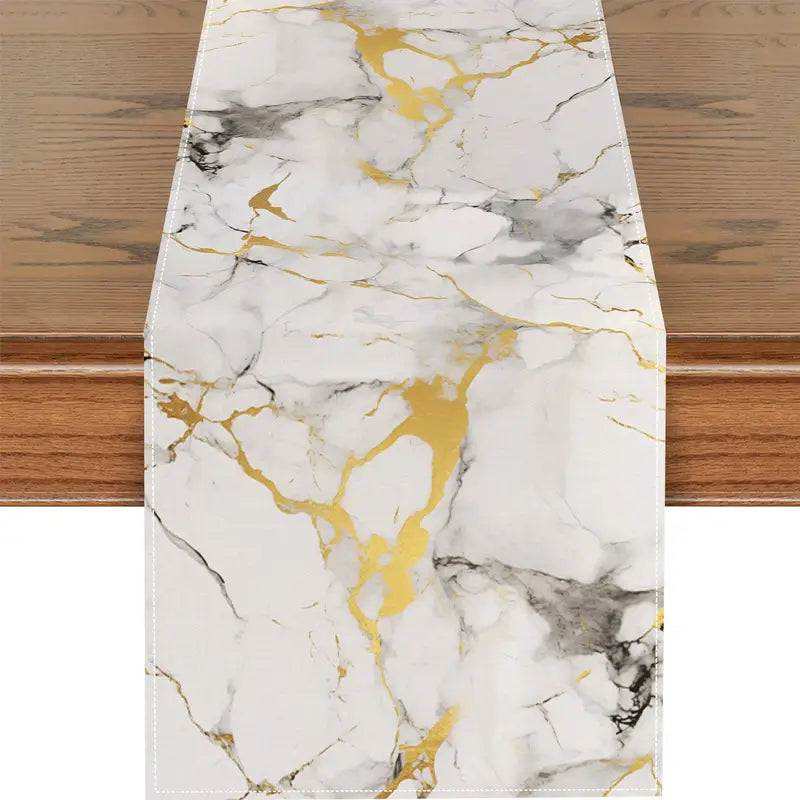 White Gold Marbled Table Runner