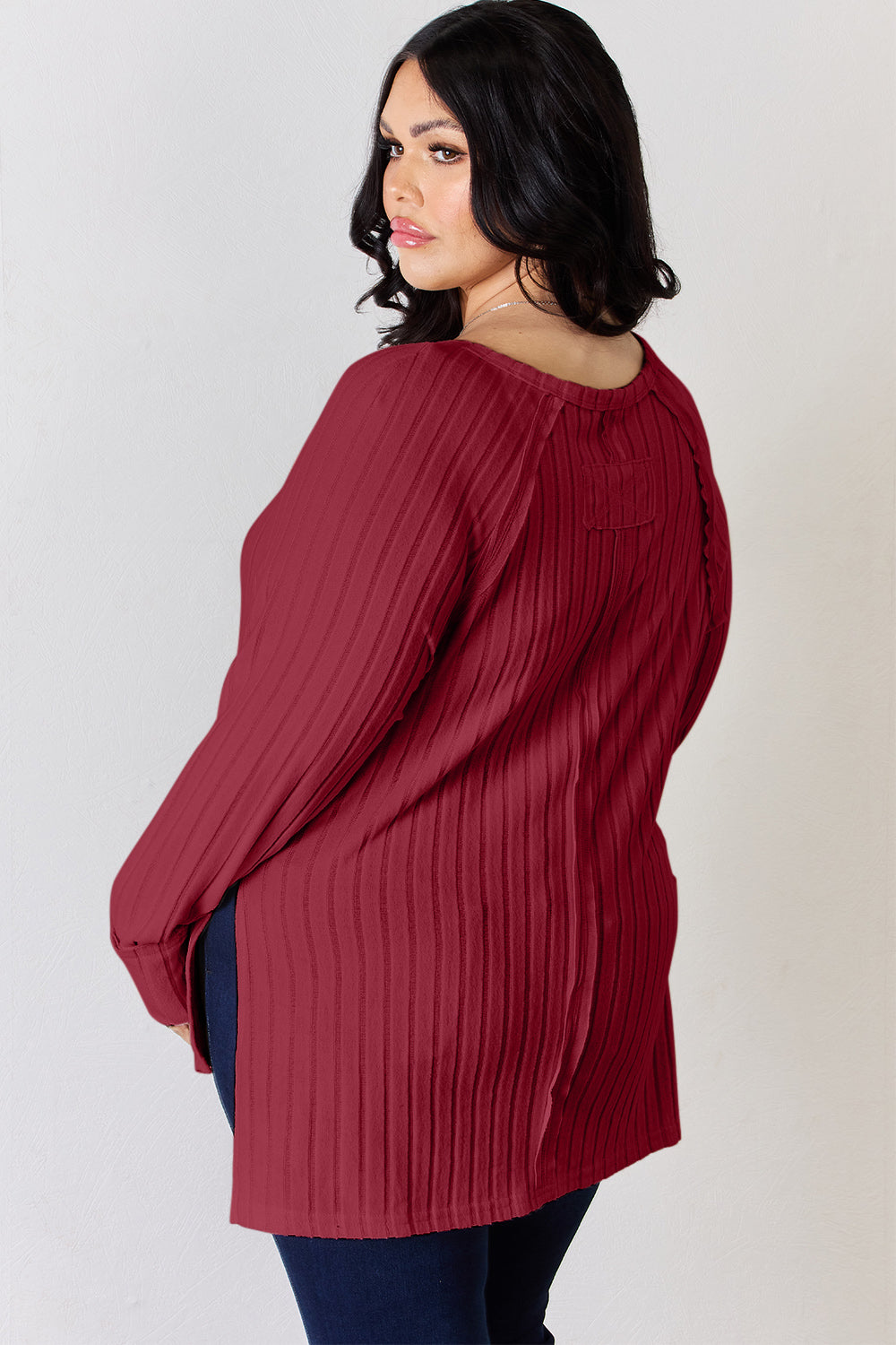 5 Colors! Basic Bae Full Size Ribbed Round Neck Slit T-Shirt