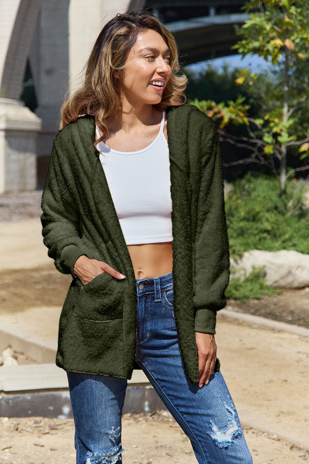 12 Colors! Full Size Teddy Hooded Jacket with Pockets