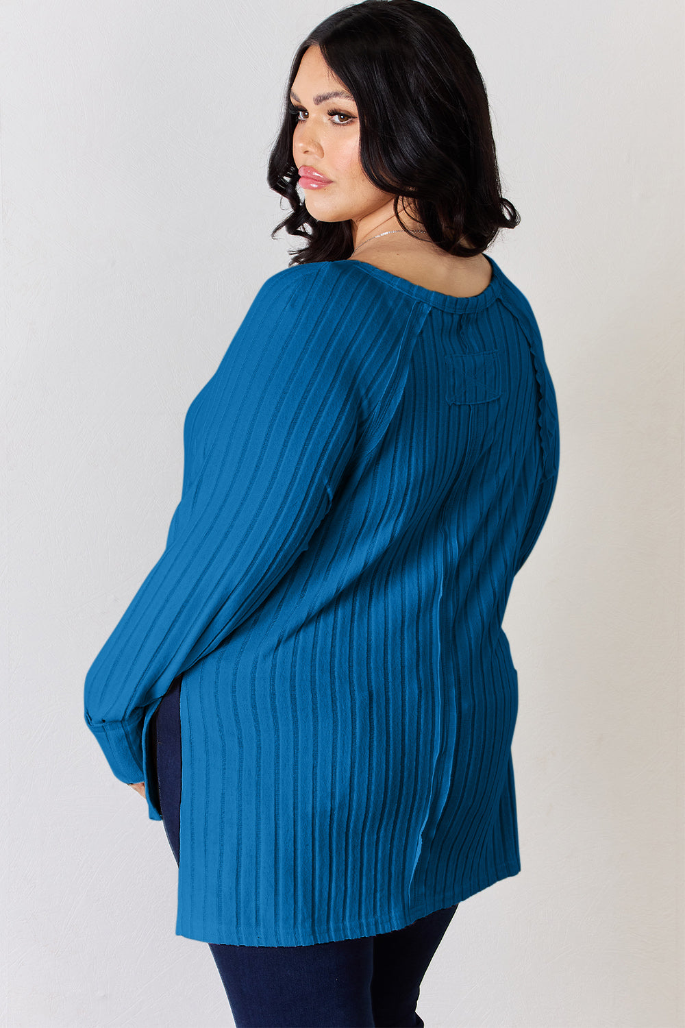 5 Colors! Basic Bae Full Size Ribbed Round Neck Slit T-Shirt