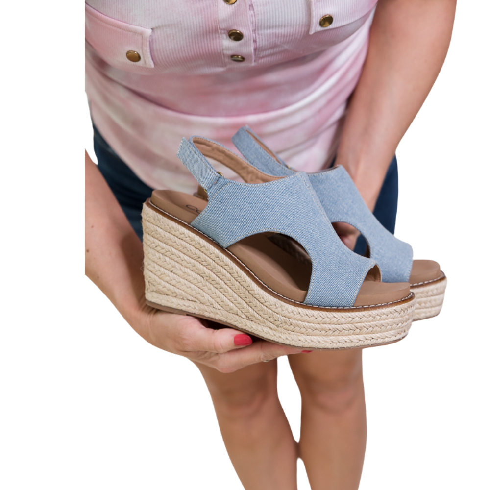 SAMPLE Freddie Wedges in Denim