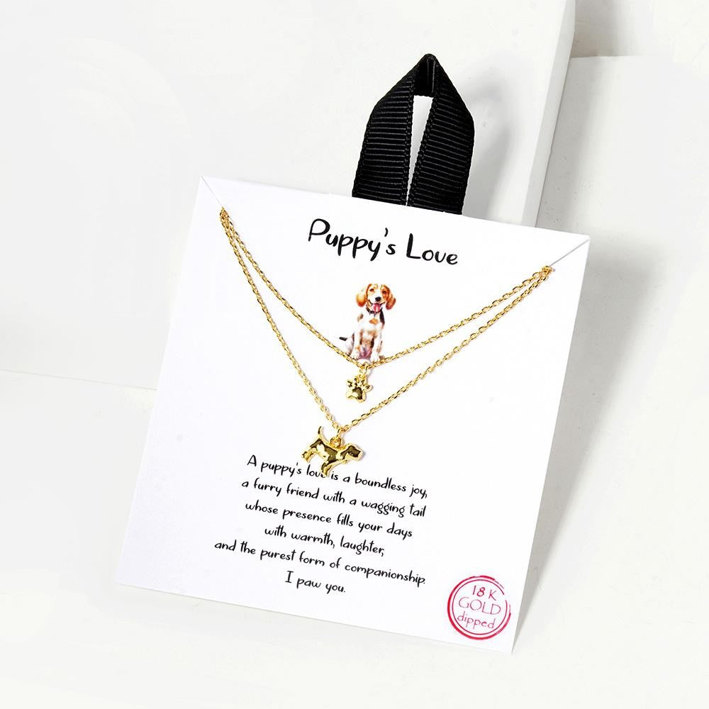 Dainty Layered Chain Link Necklace Featuring Paw Print and Beagle Pendants