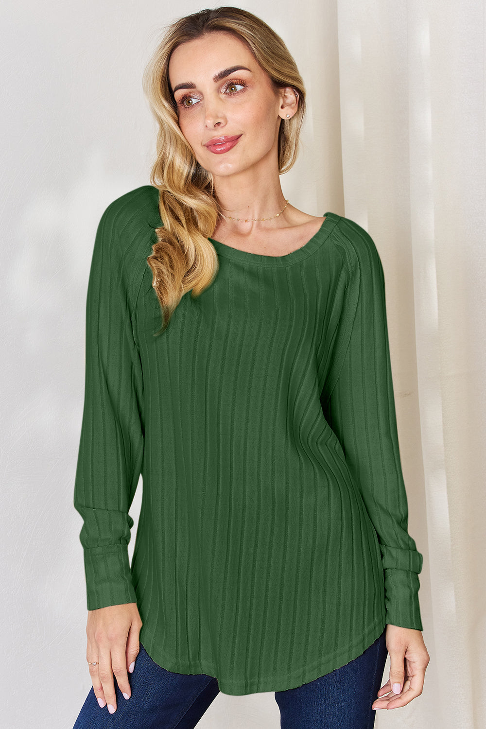 5 Colors! Basic Bae Full Size Ribbed Round Neck Slit T-Shirt