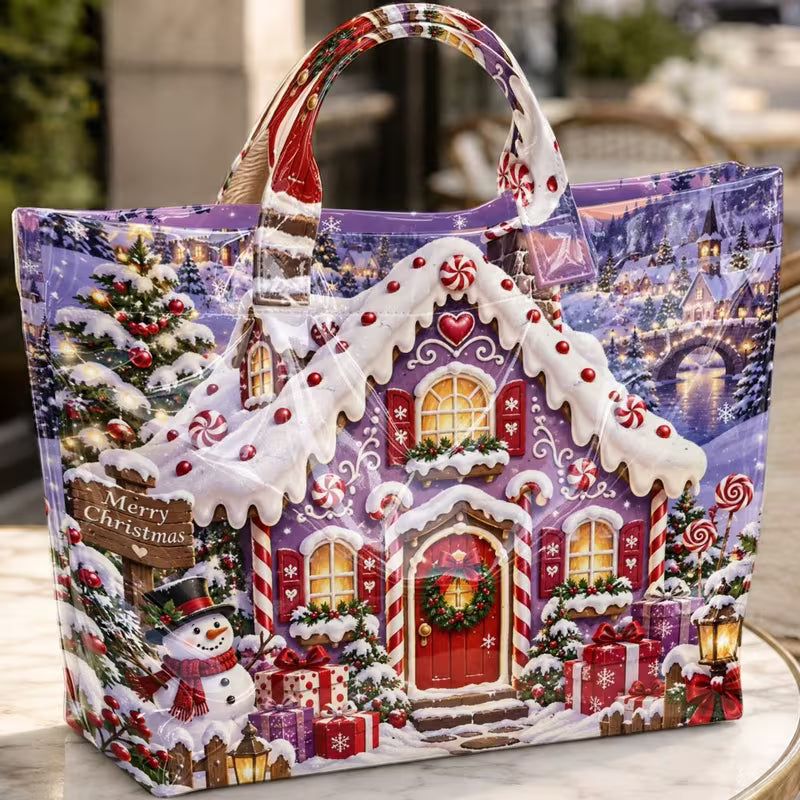 Glossy PVC Gingerbread House Tote Bag