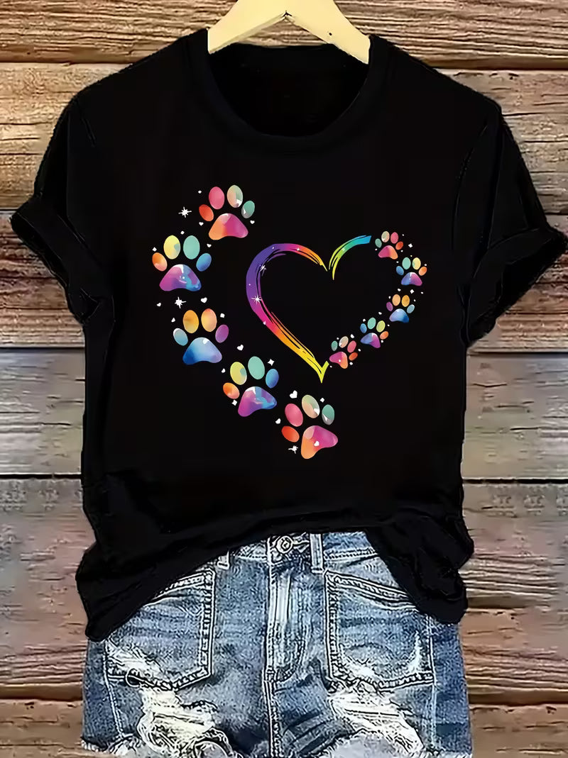 Women's Paw Heart Vinyl Graphic T-Shirt