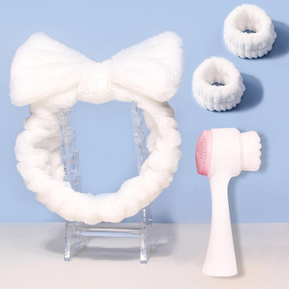 Terry Cloth Headband & Wristbands With Facial Cleanser