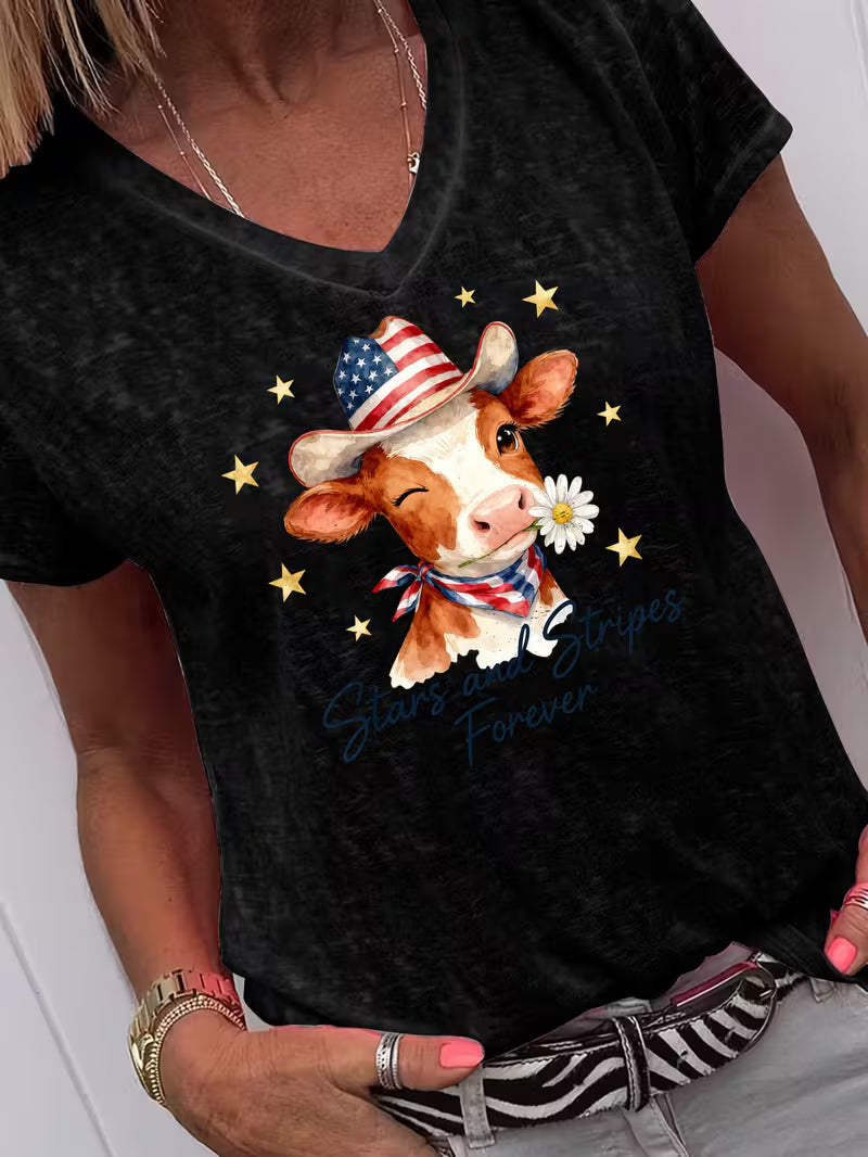 Women's Stars & Stipes Forever V-neck Vinyl Graphic T-Shirt
