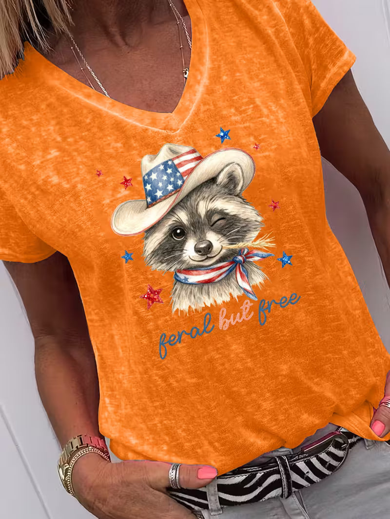 Women's Feral But Free V-neck Vinyl Graphic T-Shirt
