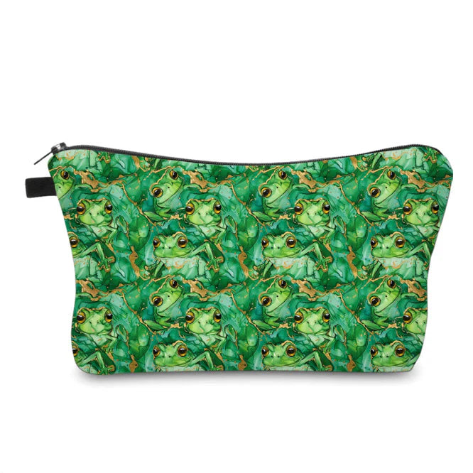 Animal, Frog Green Marble Floral Water Resistant Pouch
