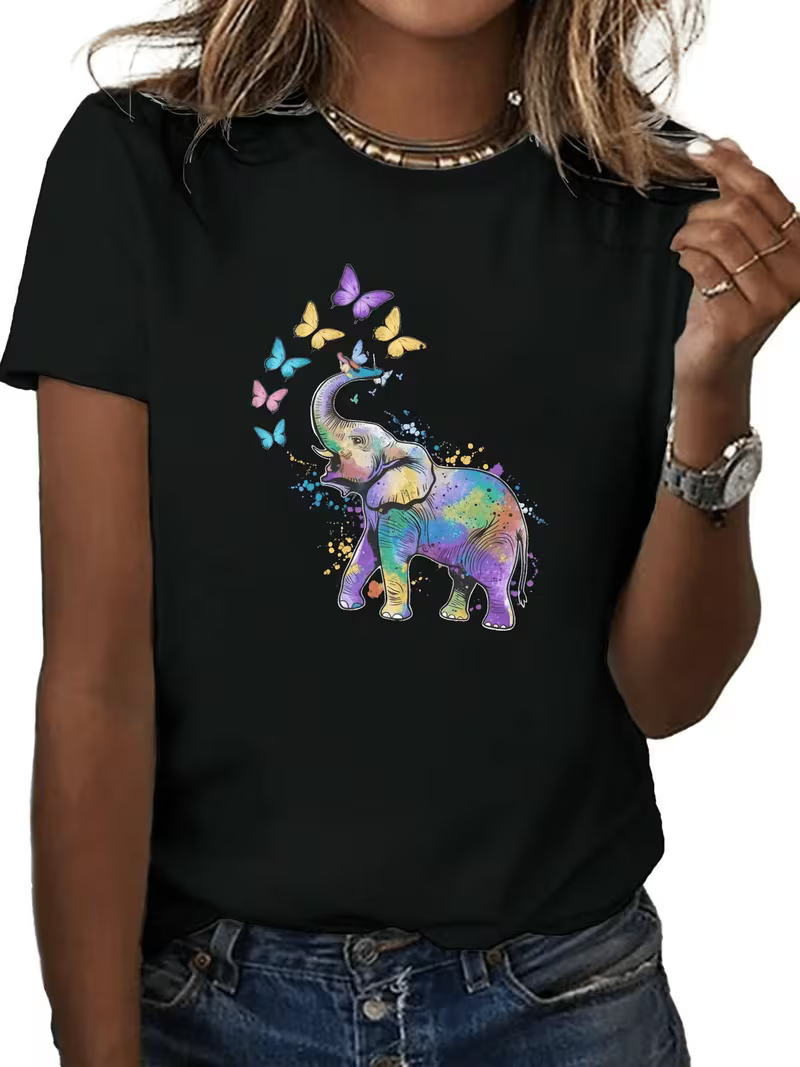 Women's Plus Elephant Vinyl Graffic T-Shirt
