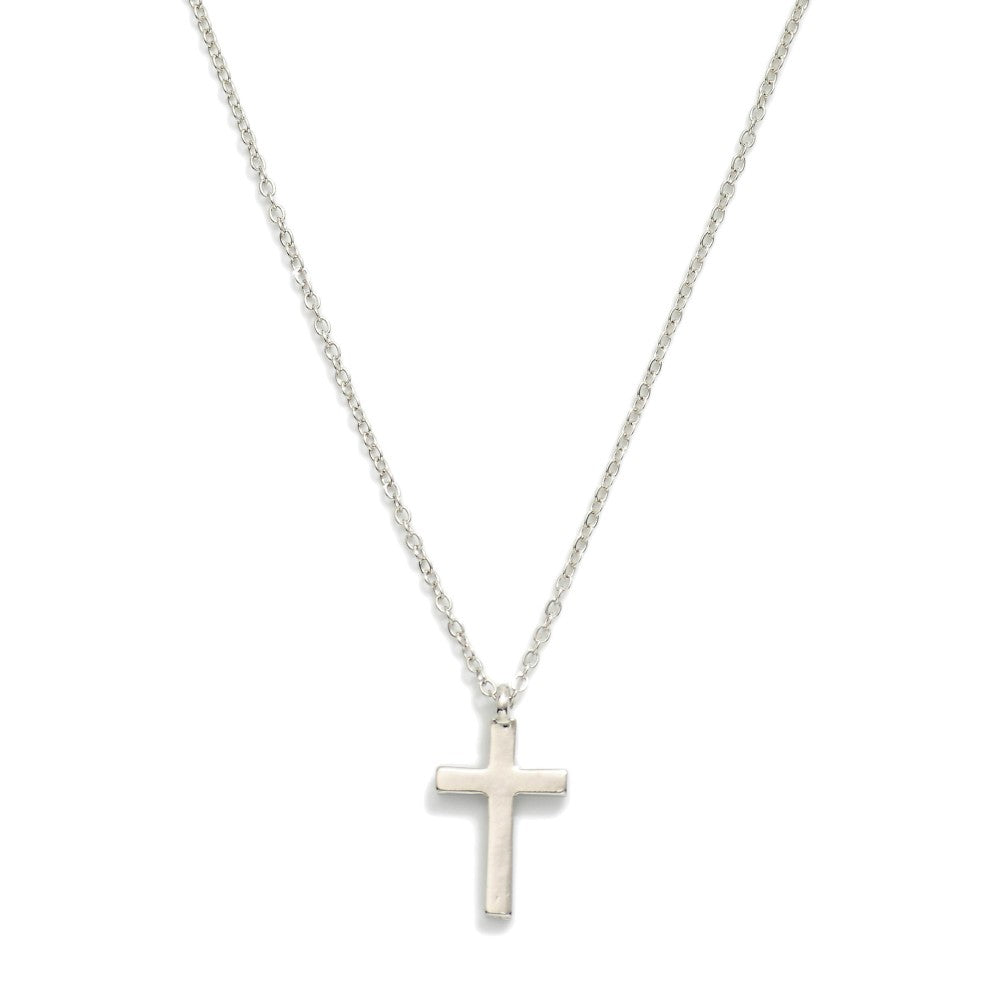 Metal Tone Dainty Chain Link Necklace Featuring Cross Pendant