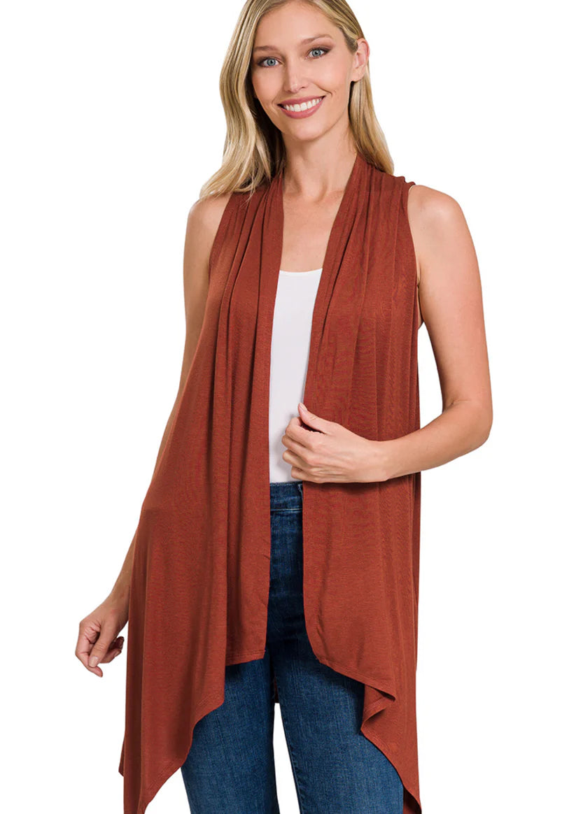 Effortless Drape Cardigan - Dark Rust