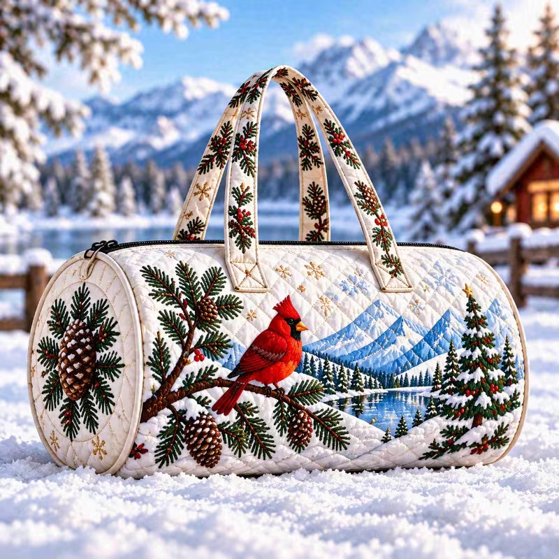 HOLIDAY SPECIAL! Pine Cone & Cardinal Weekender Quilted Duffle PREORDER
