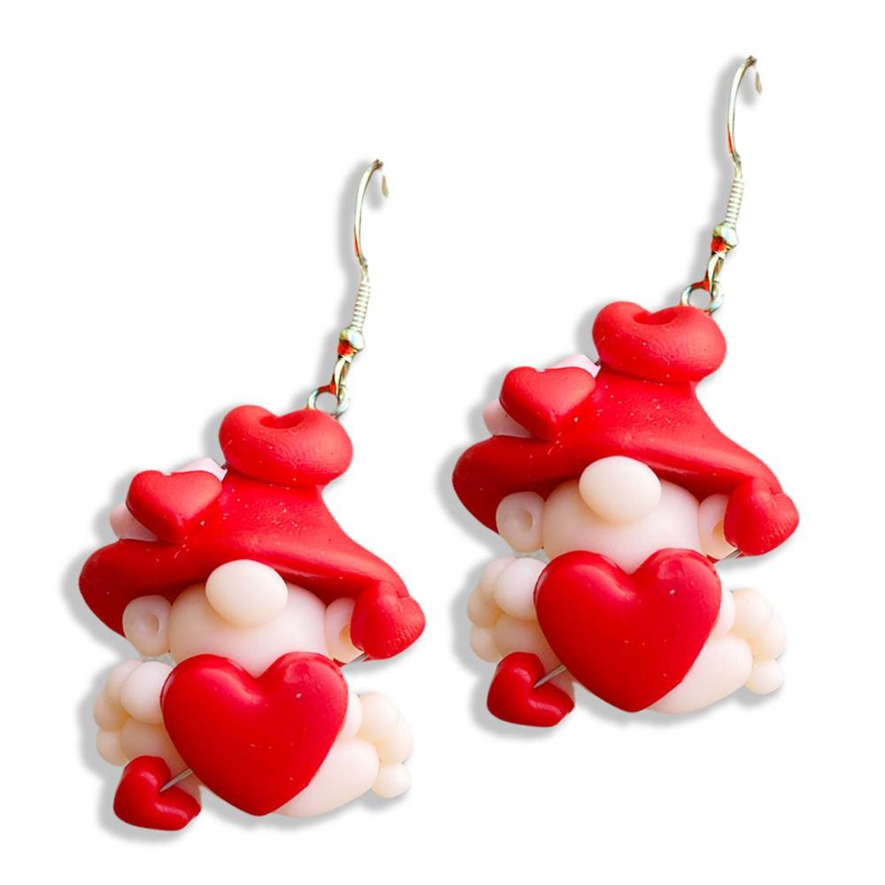 Valentine's Day Elf and Heart Polymer Clay Drop Earrings
