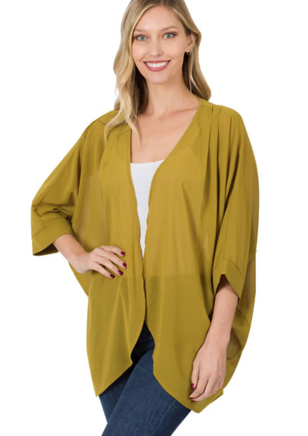 Airy Elegance Cardigan - Olive Mustard