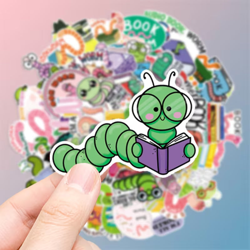 25 Book Worm Stickers