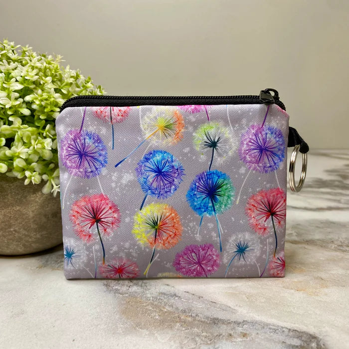 Rainbow Dandelion on Grey - Mini Coin Purse Keyring