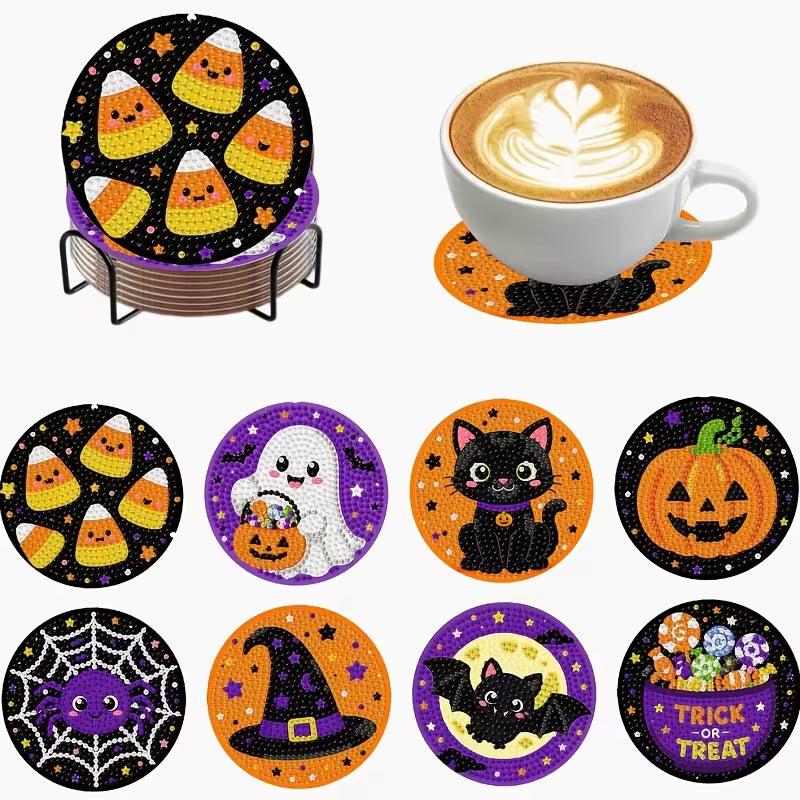 8 Halloween Diamond Art Painting Coasters