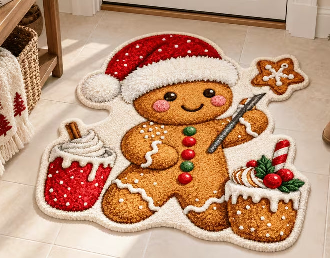 Gingerbread Man & Treats Shaped Bath/Bedroom/Kitchen Rug