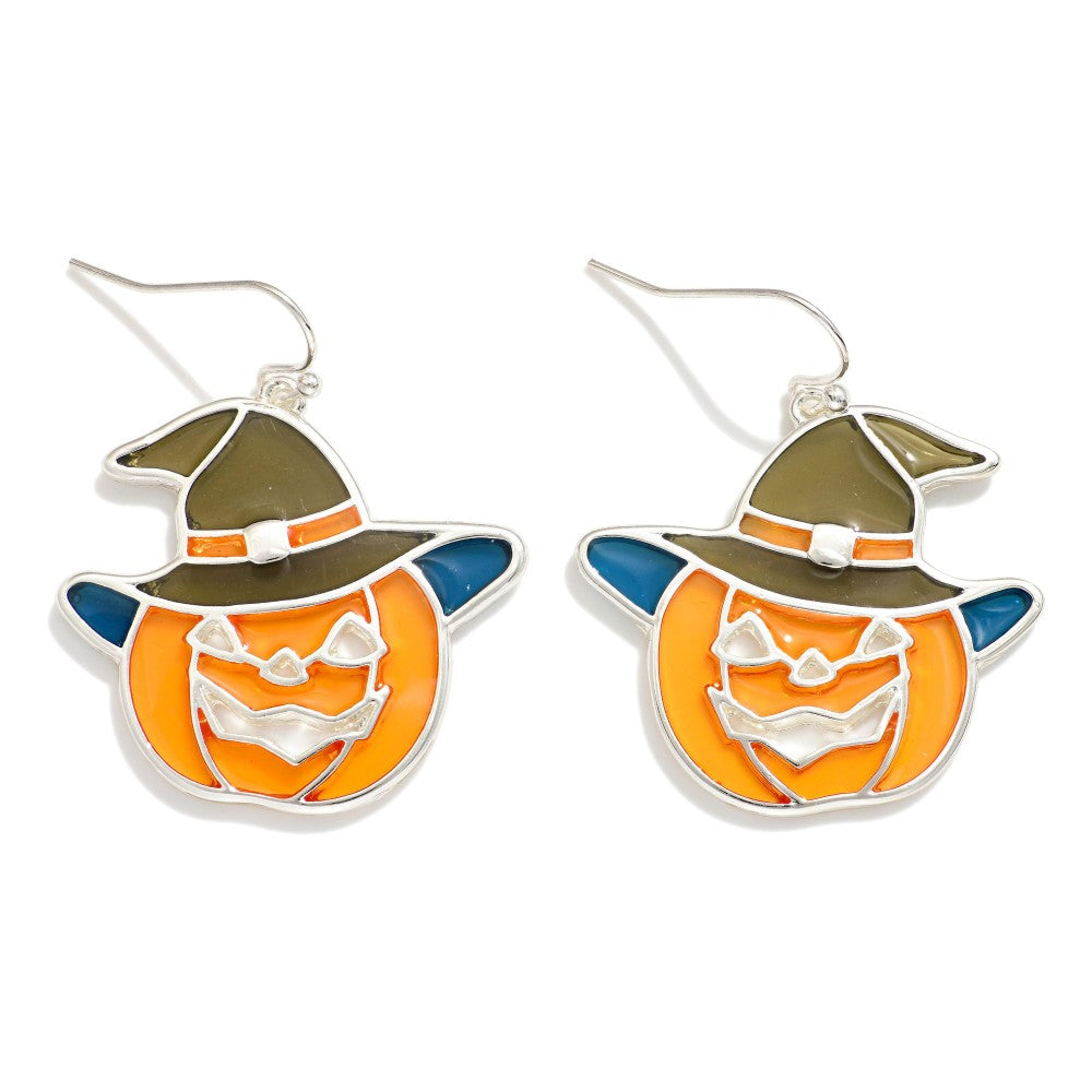 Stained Glass Jack-O'-Lantern Drop Earrings
