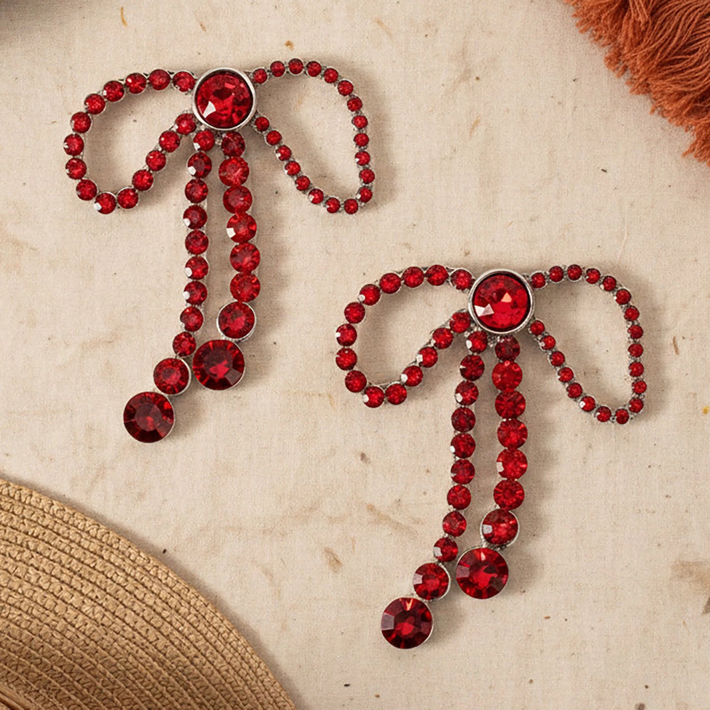 93671 - Crystal Bow Earrings - Red