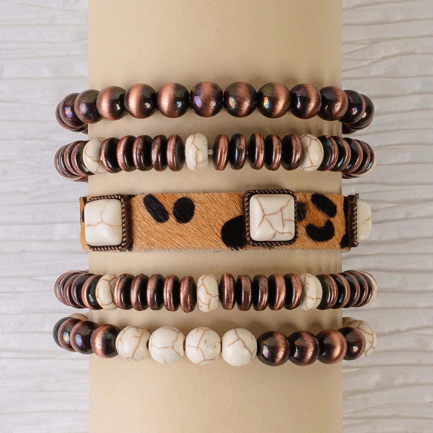 Turquoise Animal Print Stacked Bracelets - Ivory & Copper
