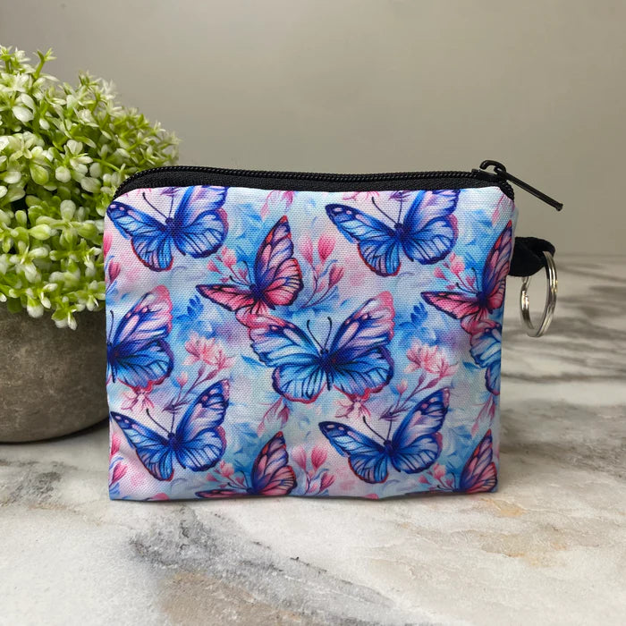 Butterfly Pink Blue - Mini Coin Purse Keyring