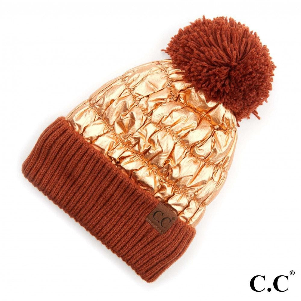 C.C HAT-3600 Metallic Puffy Pom Beanie with Cuff.