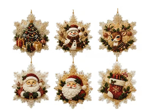6 Santa/Tree/Snowman Ornaments Pearl Painting Kit