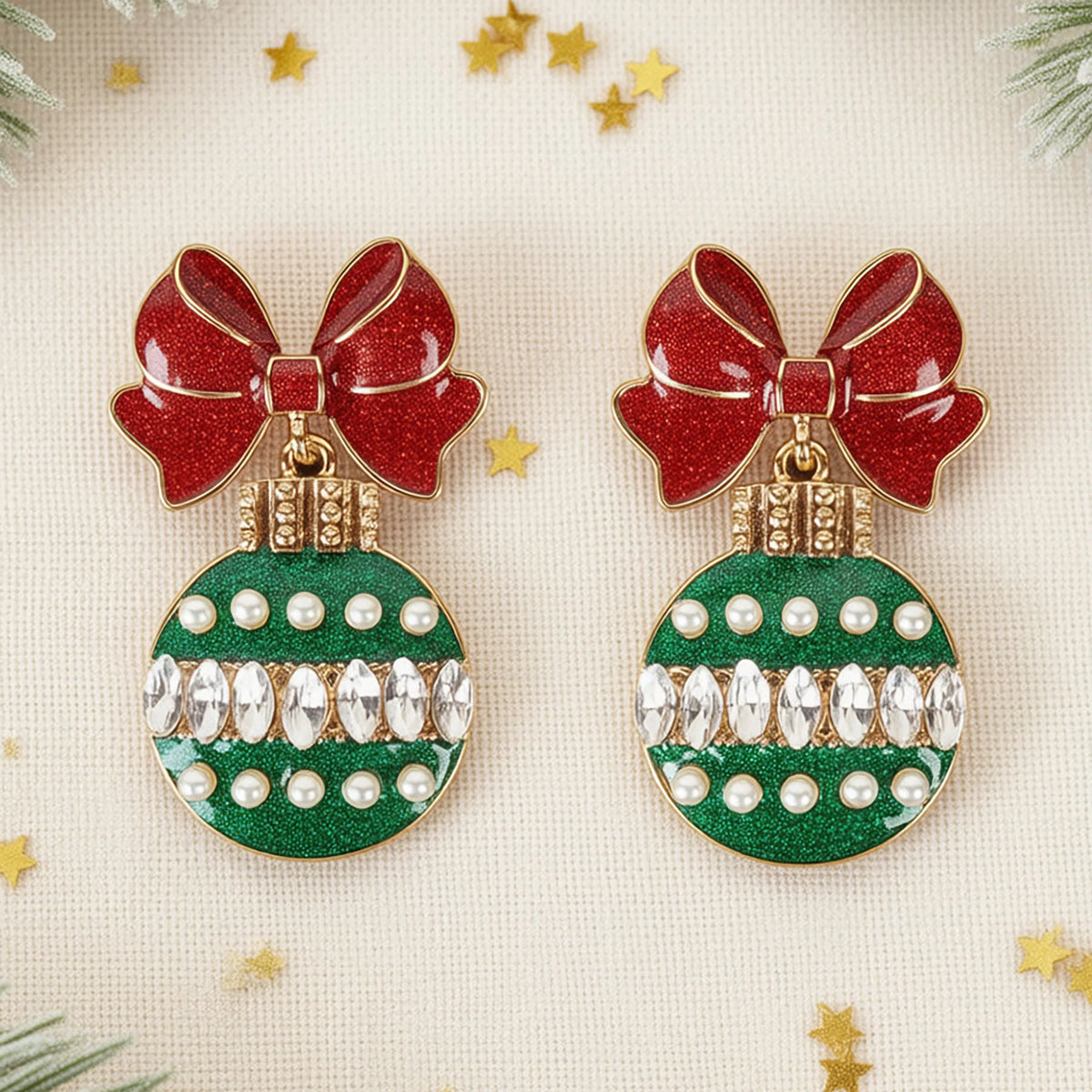 Christmas Ornament Earrings - Green