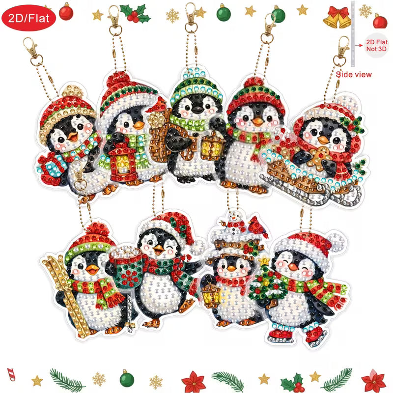 9 Penguin Diamond Art Painting Keychains