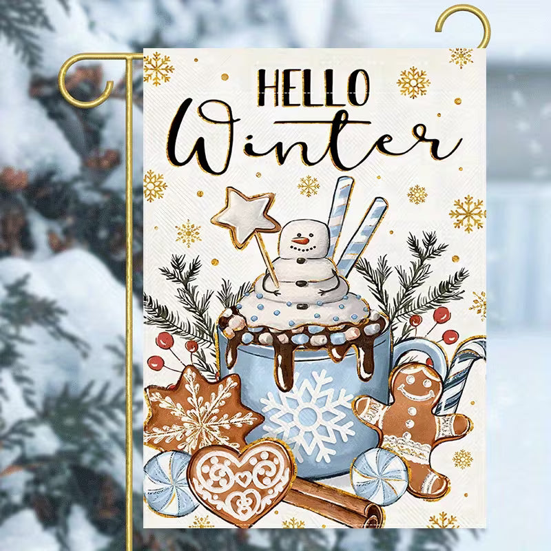 Hello Winter Garden Flag