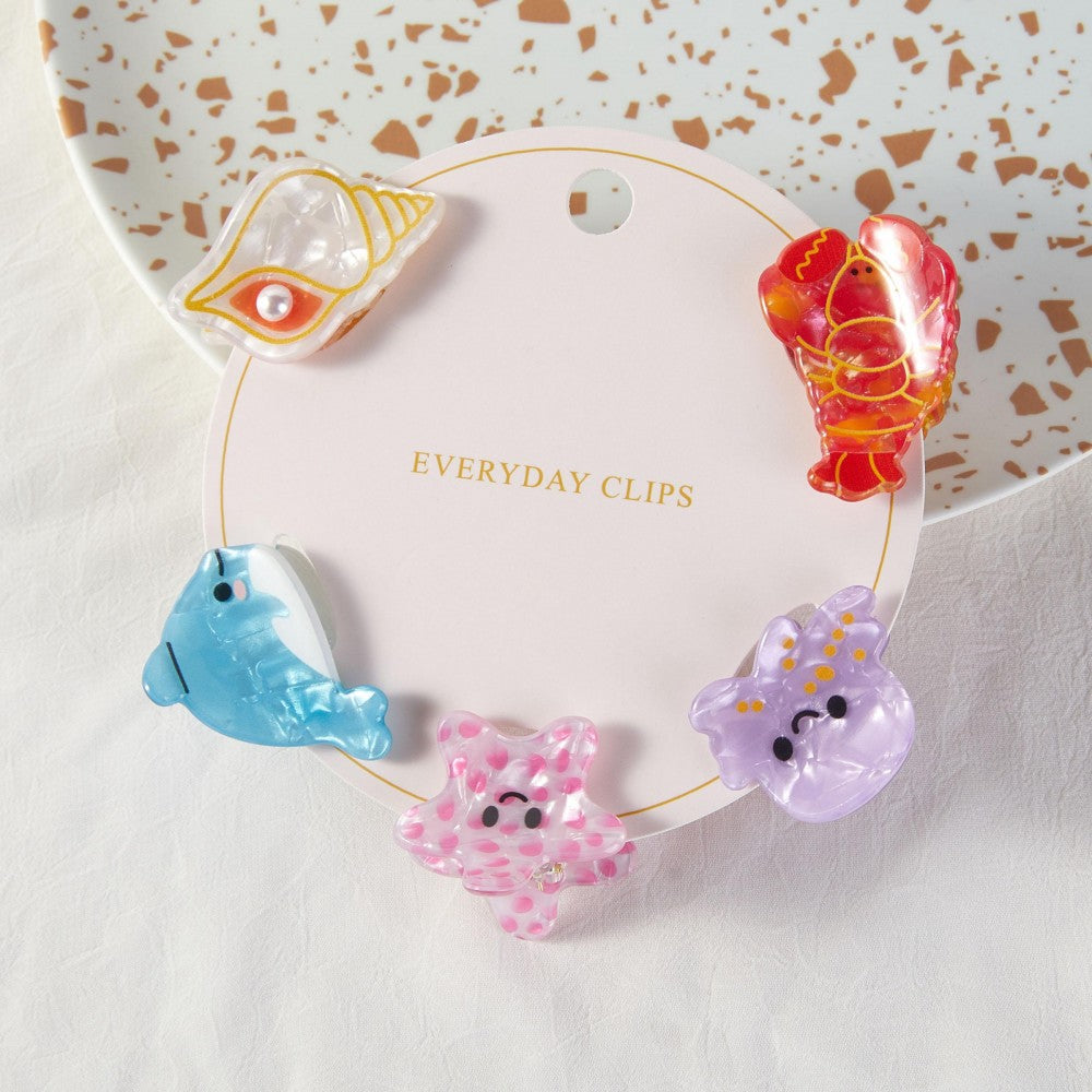 Set Of Five Sea Animal Acetate Claw Hair Clips