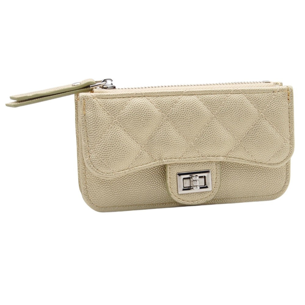 Quilted Vegan Leather Wallet With Turn Lock Closure