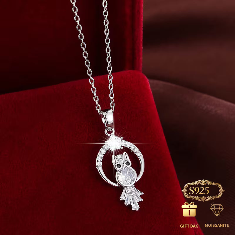 925 Silver Moisanite Owl Necklace