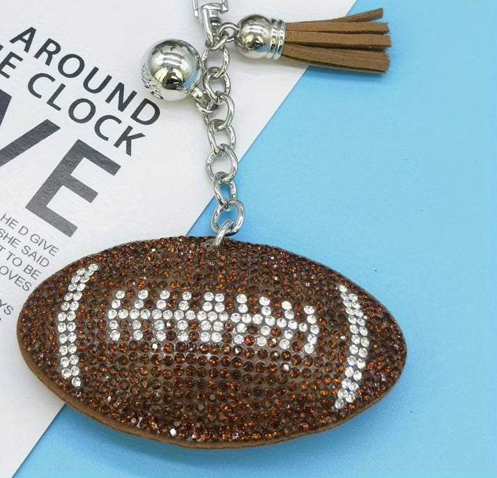 Rhinestone Football Keychain