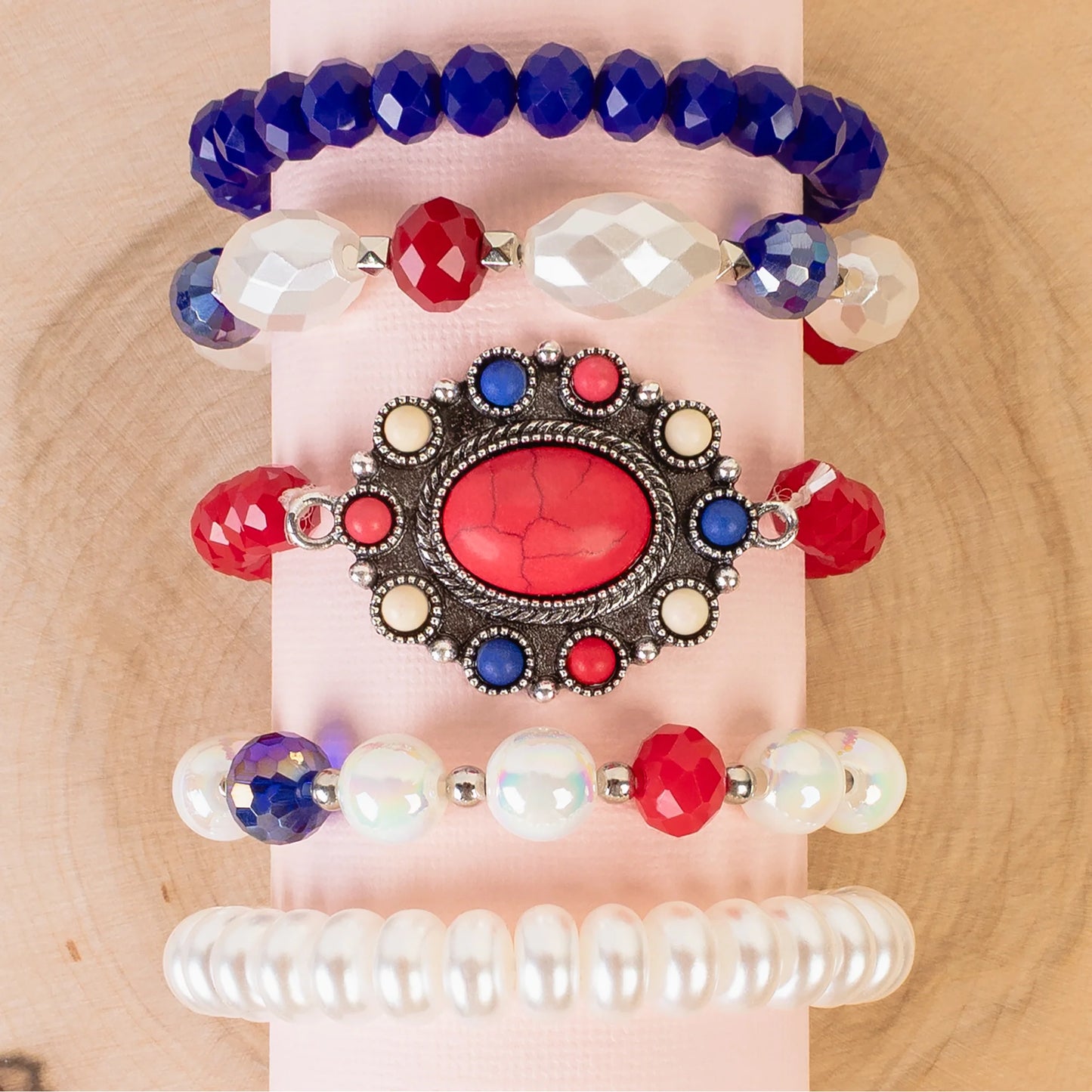 Fourth of July Stacked Bracelets - Red White & Blue - 74854
