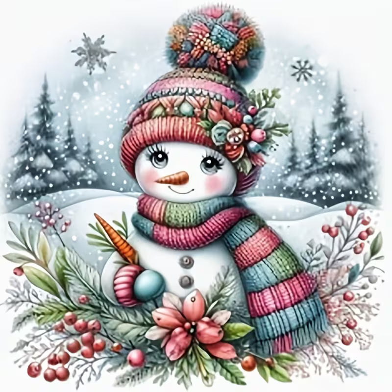 Pretty Snowman Diamond Art