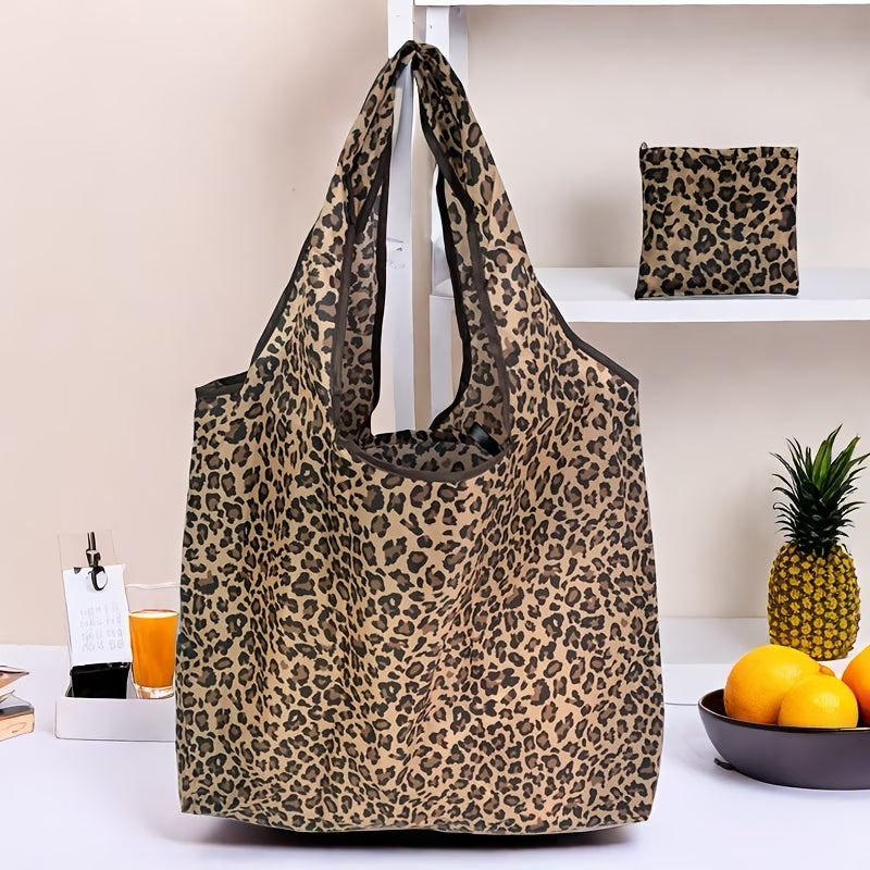Reusable Foldable Leopard Tote