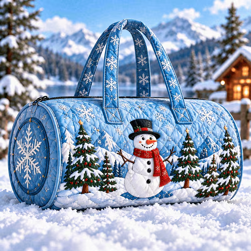 HOLIDAY SPECIAL! Blue Snowman Weekender Quilted Duffle PREORDER