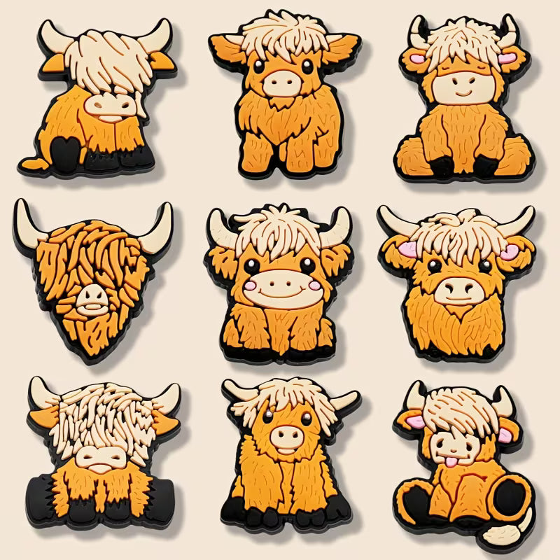 9 Highland Cow Shoe Charms