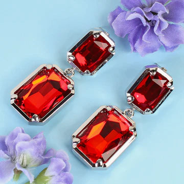 Crystal Drop Earrings - Red