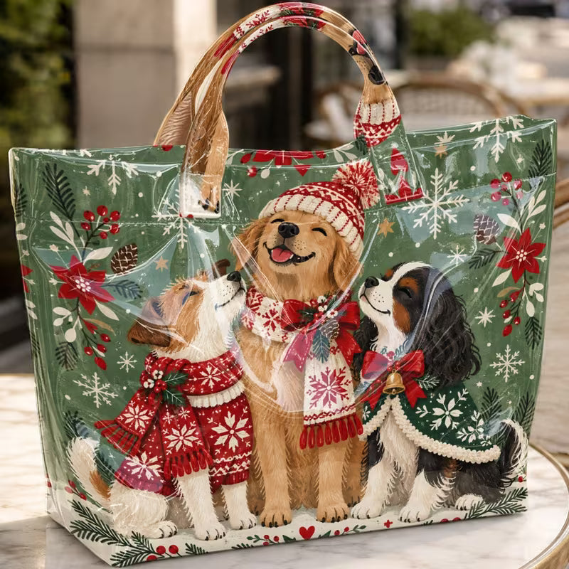 Glossy PVC Christmas Dogs Tote Bag
