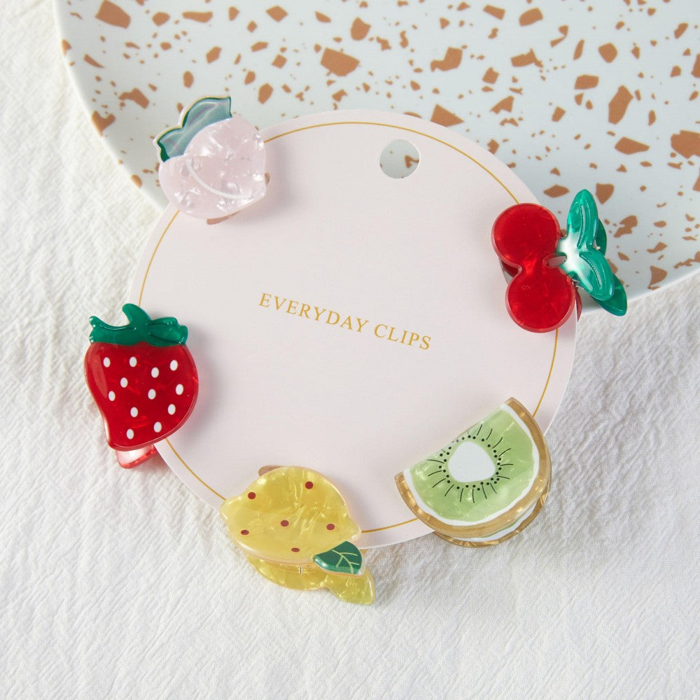 Set Of Five Fruit Acetate Claw Hair Clips