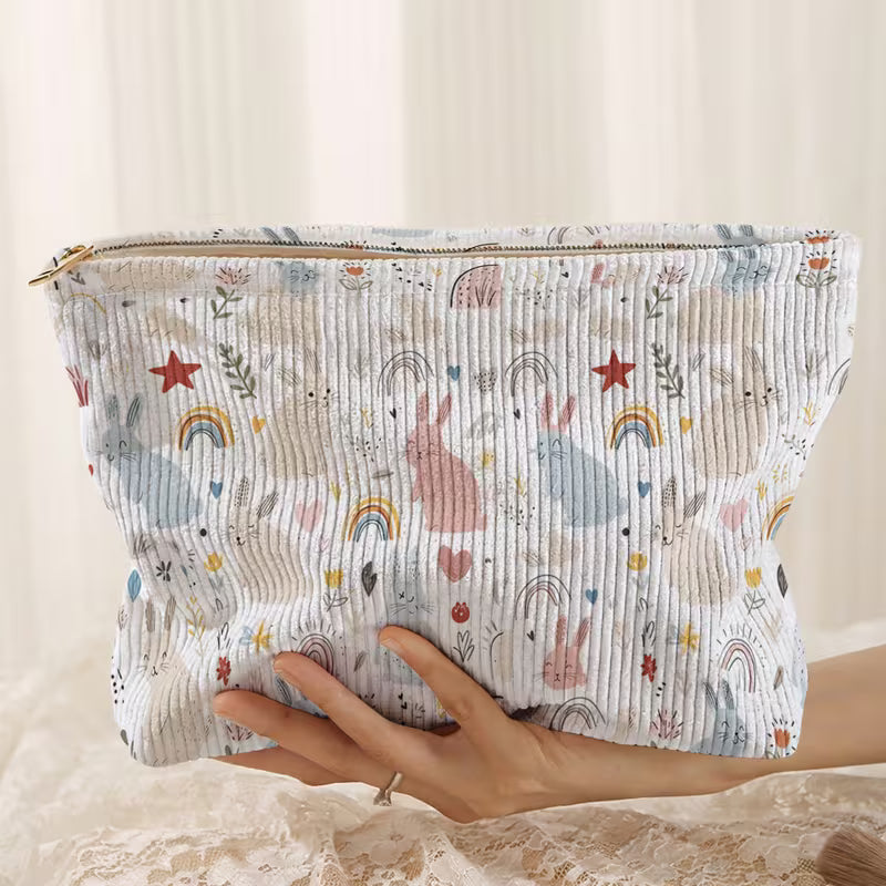 Cute Bunny Corduroy Zipper Pouch