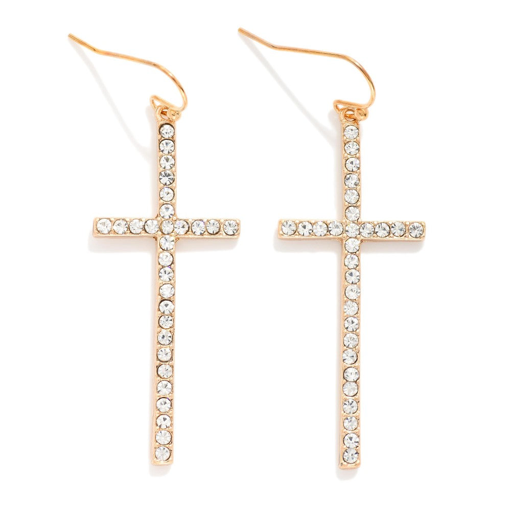 Rhinestone Studded Cross Drop Earrings