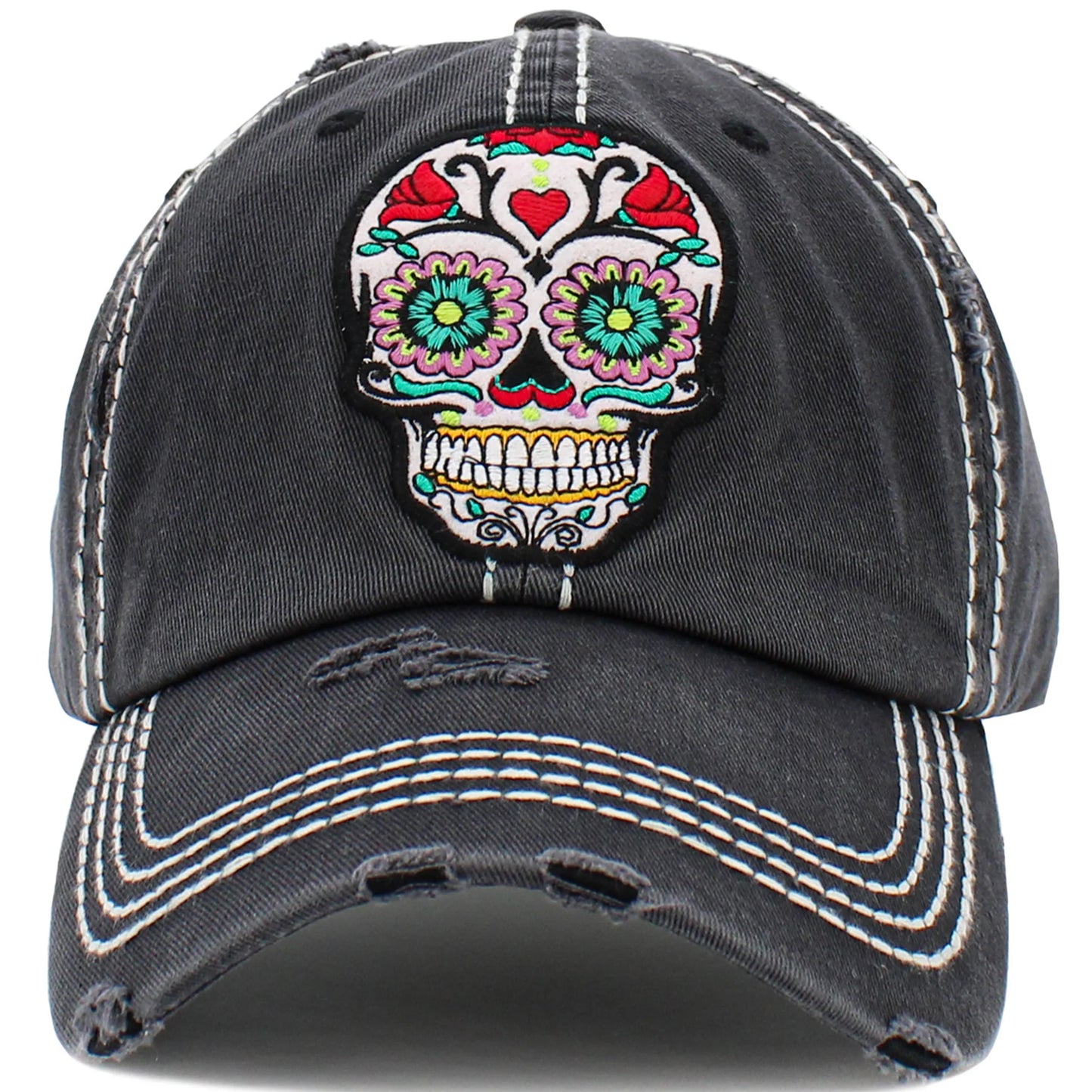 Sugar Skull Hat - Black