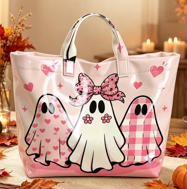 Glossy PVC 3 Ghost Tote Bag - Pink