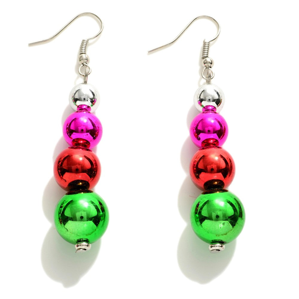 Christmas Ornament Beaded Drop Earrings.