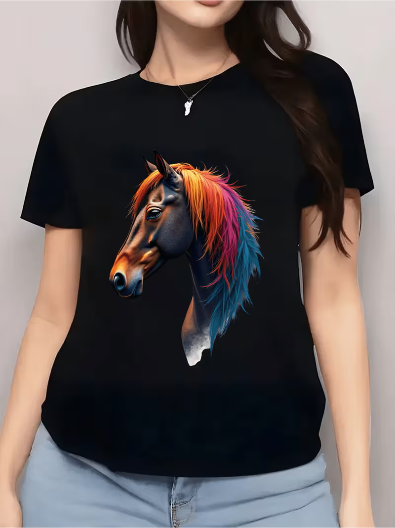 Women's Plus Horse Vinyl Graffic T-Shirt